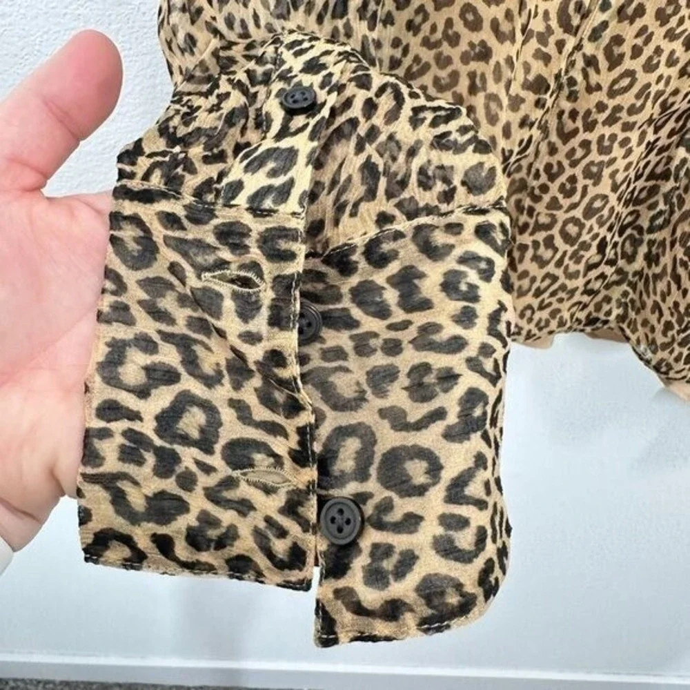 J. Crew Women's Size 4‎ Sheer Leopard Print Crinkle Chiffon Button Up Blouse NWT